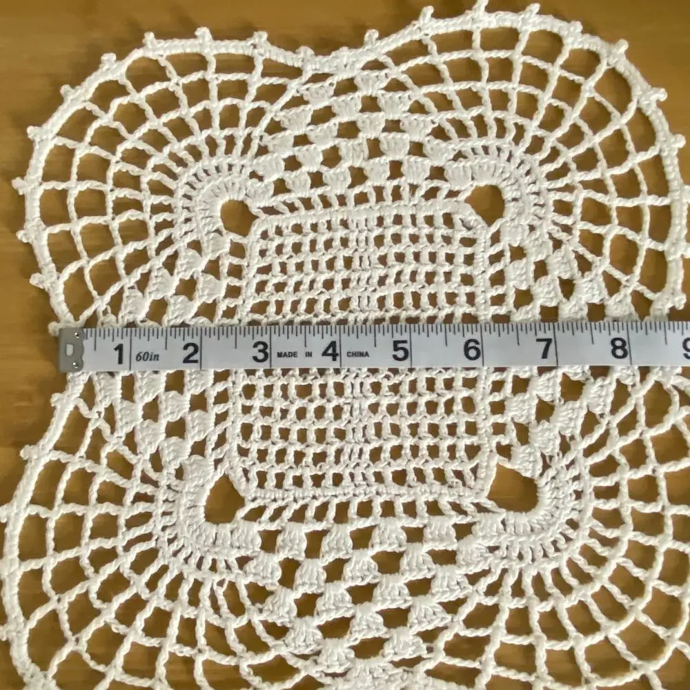 Vintage Handmade Crochet Pineapple Lace Square Doily 10in Cotton Farmhouse Decor